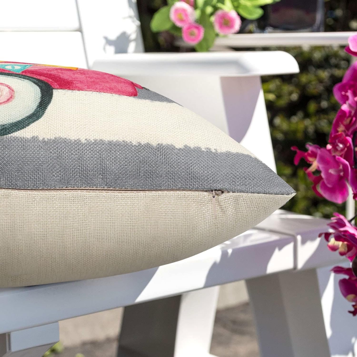 Housse Coussin Extérieur 45x45cm Lot De 4 - Motif Fleurs Tropicales Oiseaux - Imperméable Lin