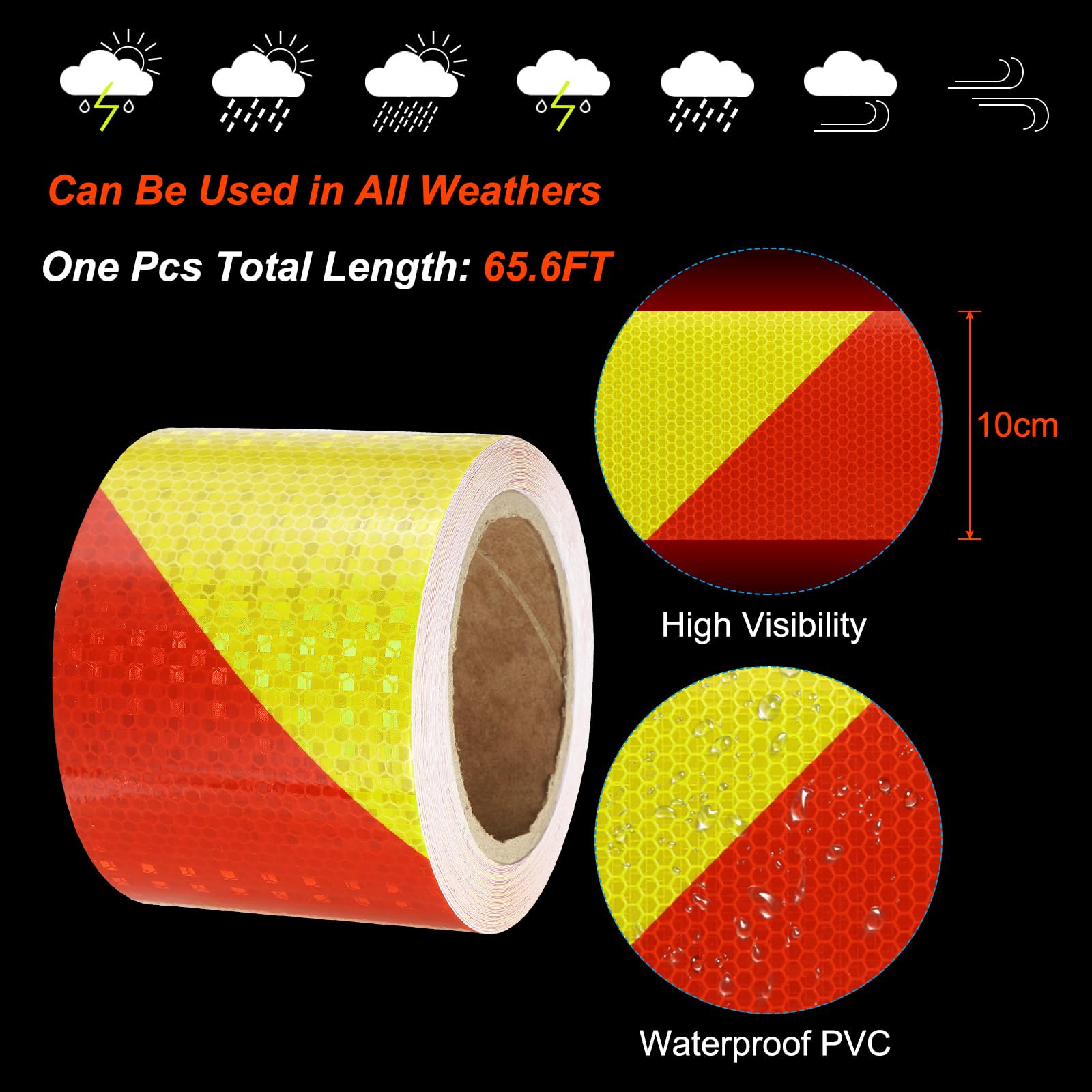 PATIKIL Ruban Réfléchissant Adhésif Fluorescent Jaune Rouge 1 Rouleau 10cm x 20 Mètres Ruban Adhésif Réfléchissant de Sécurité Imperméable pour Camions, Remorques, Voitures