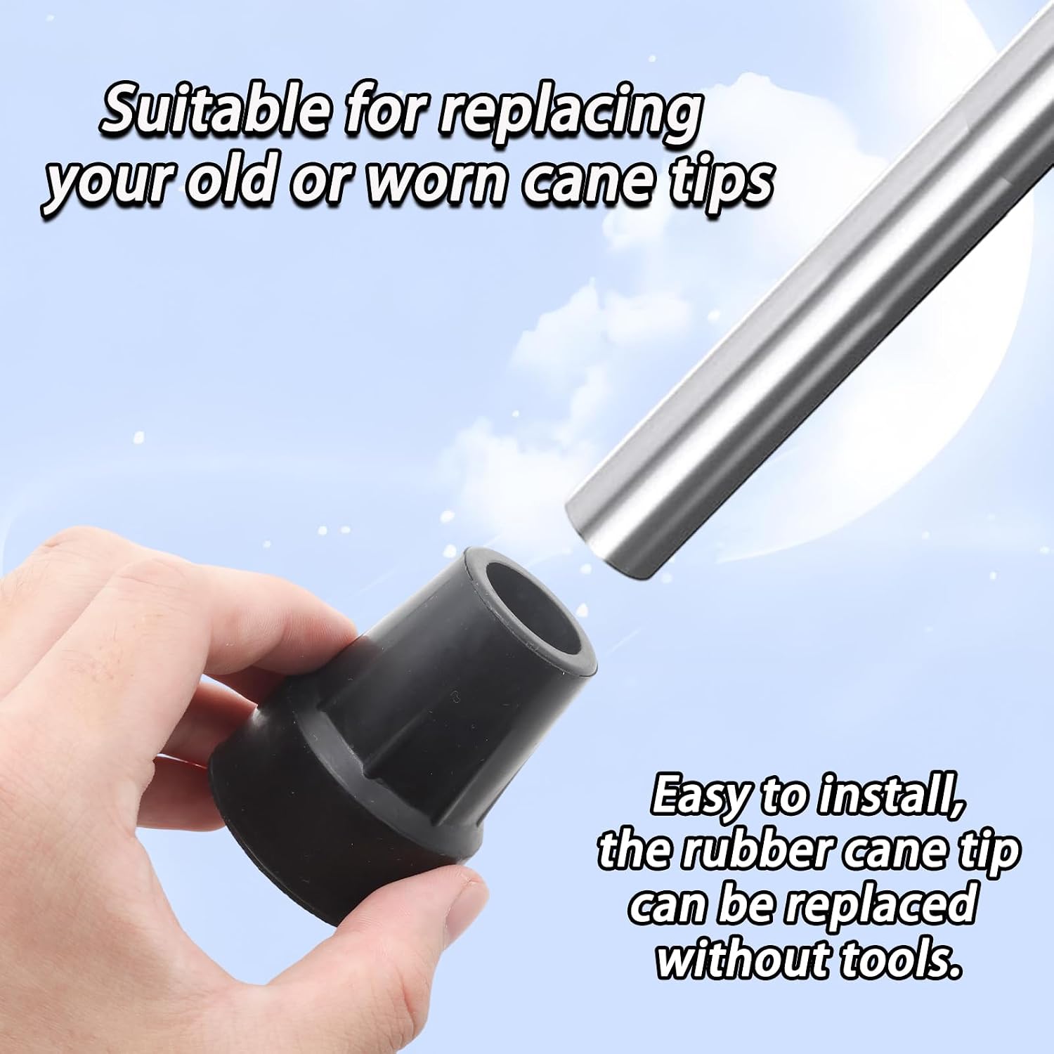 4Pcs Black Replacement Rubber Crutch Tips, Rubber Cane Tips 7/8"