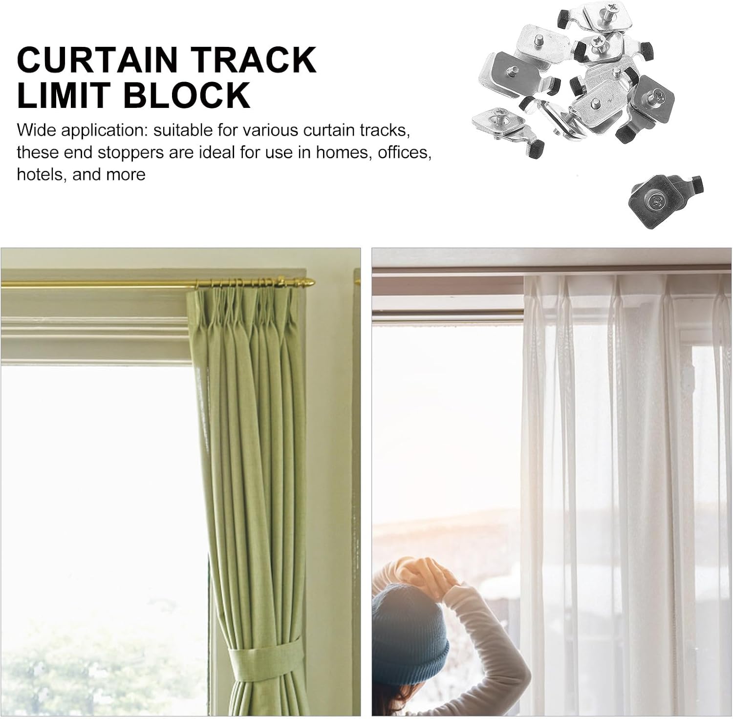 10pcs Iron Curtain Track End Stops Replacement Curtain Track Plugs Indoor Repair Parts Flexible Stoppers for Window Treatment Hardware
