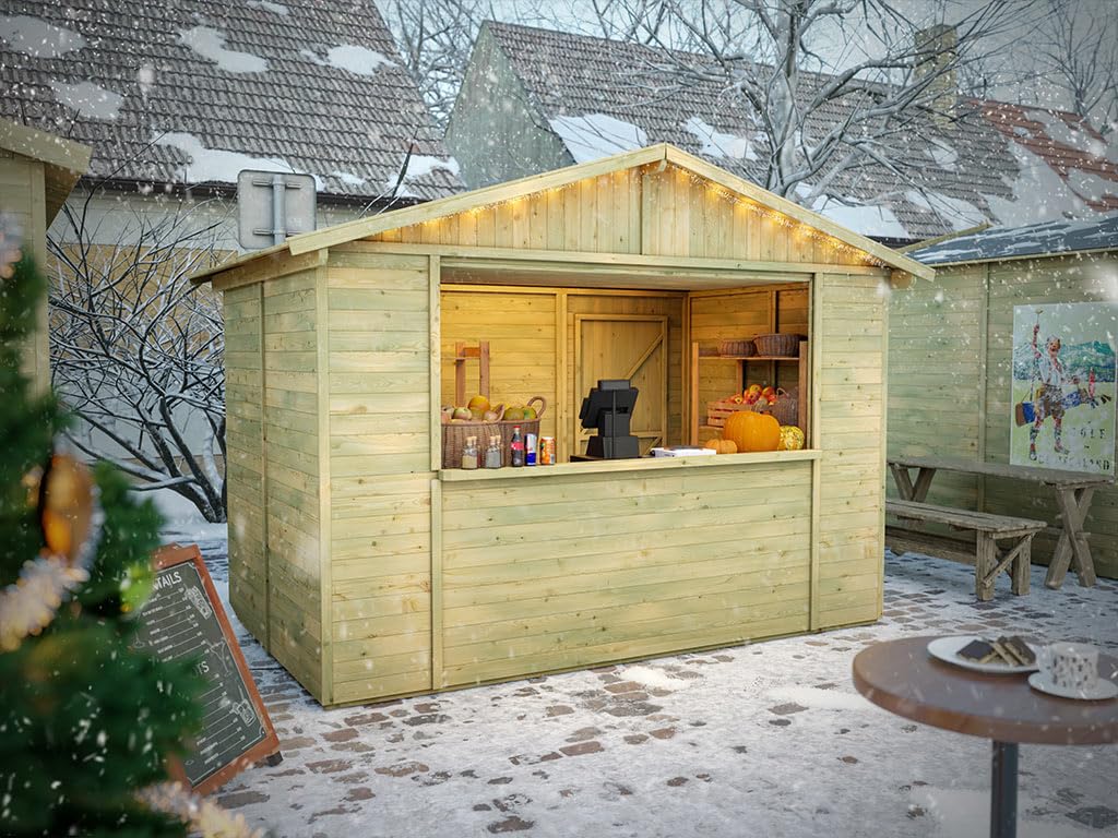 Marktstand Holz | Verkaufsstand Holz | imprägniert | 299x197x249 cm | 5,9m² | mit Boden | Dach | Wandstärke 16mm | Dach 16mm | Kiefernholz | Markt | Weihnachtsmarkt | Wochenmarkt | Festival