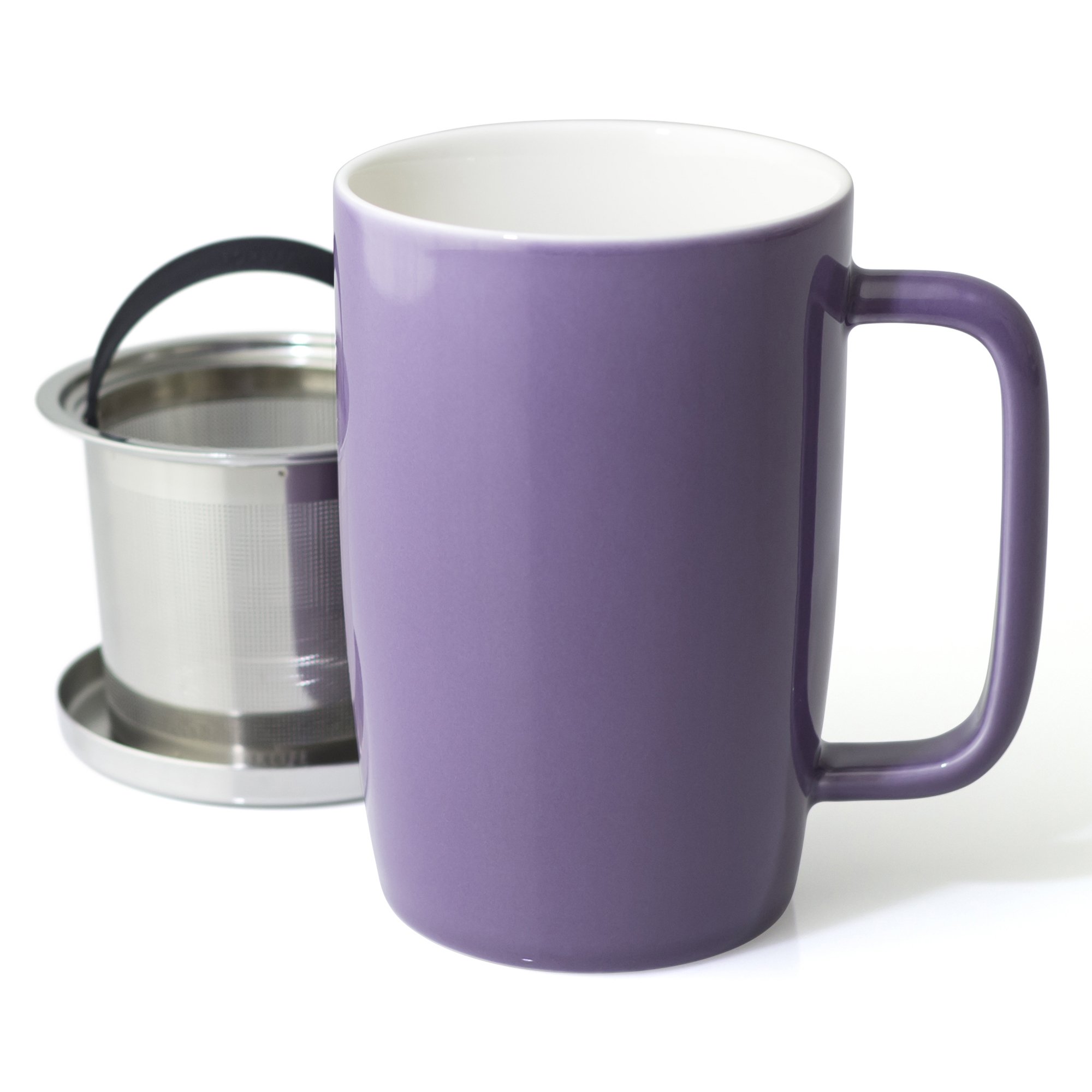FORLIFE 610-PPL Dew Brew-in-Mug - Taza con infusor de cesta y tapa de acero inoxidable, cerámica, color morado