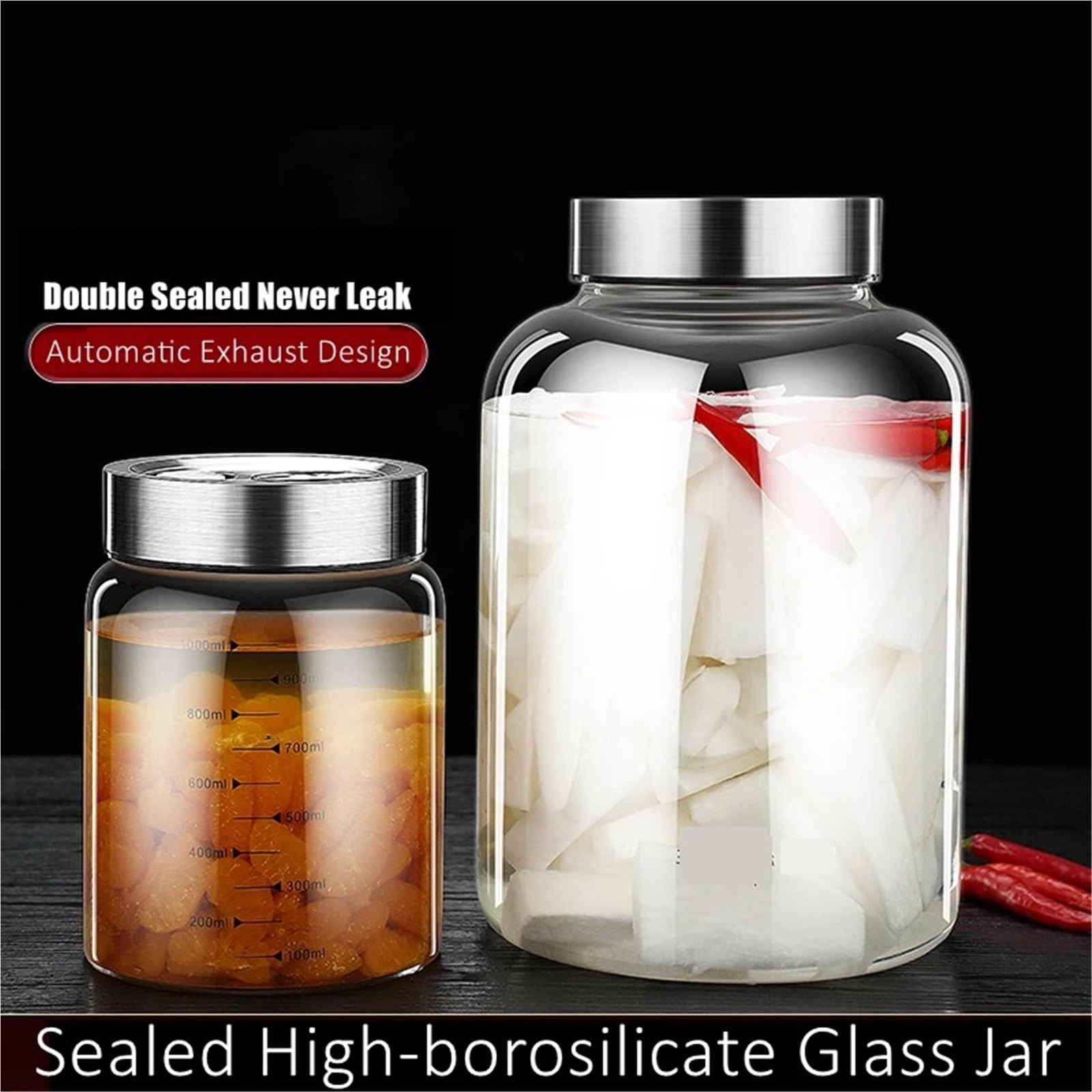 Tarro de conservación Frasco de fermentación vidrio con alto contenido borosilicato, salida automática aire -20~120℃, refrigerador reforzado 1500~3000ml(3000ml)