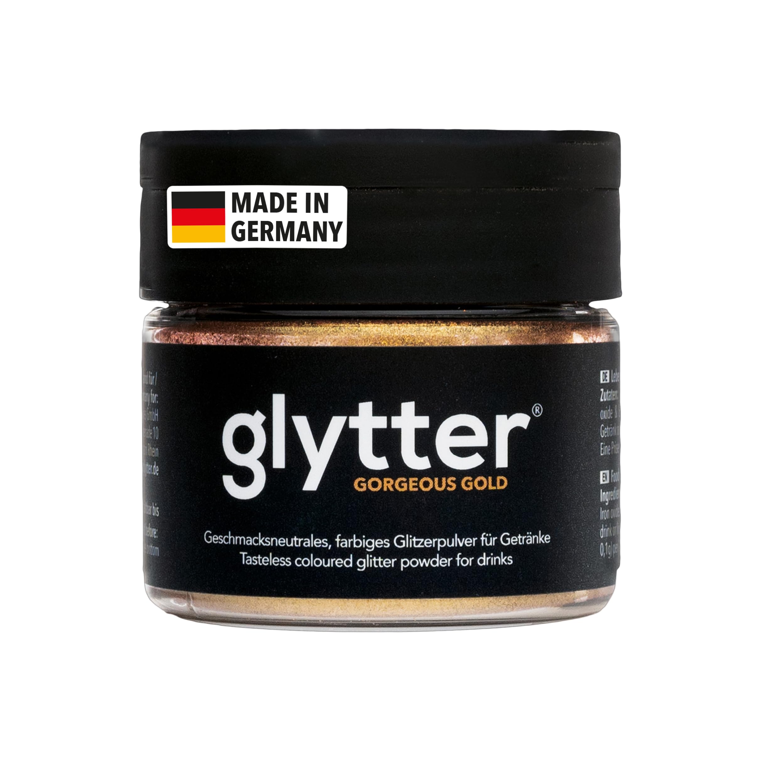 Glytter Glitzerpulver für Getränke (Gold) - essbarer Glitzer für Drinks & Flüssigkeiten, z.B. für Likör, Sekt, Cocktails - trinkbares & geschmacksneutrales Glitzerpuder, Staub