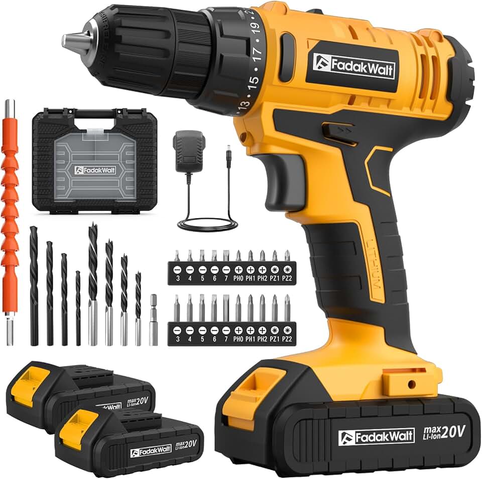 20V Cordless Drill, 2 Batteries Electric Screwdriver with ca