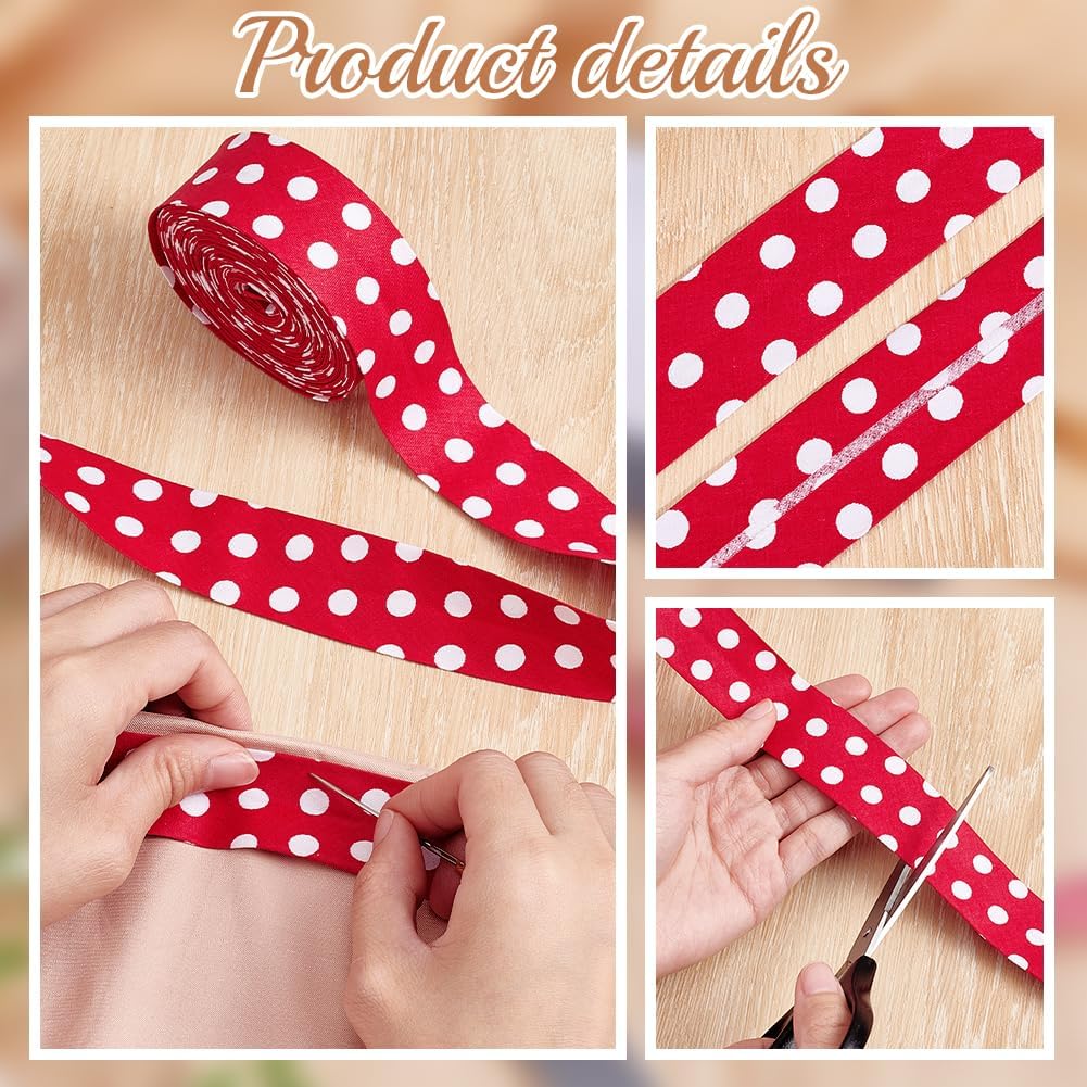 PH PandaHall 10.9 Yards/10m Single Fold Bias Tape Red White Polka Dot Ribbons 1.18"/ 30mm Polyester Single Fold Binding for Sewing Piping Binding Hemming Apparel Making Hair Bows Scrapbooks Headbands