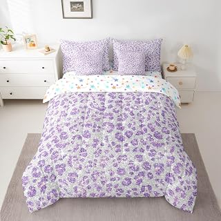 Feelyou Light Purple Leopard Comforter Set Twin Size 7 Pieces Cheetah Fur | Animal Print Safari Warm Cozy Breathable Lightweight All Season Bedroom Decor
