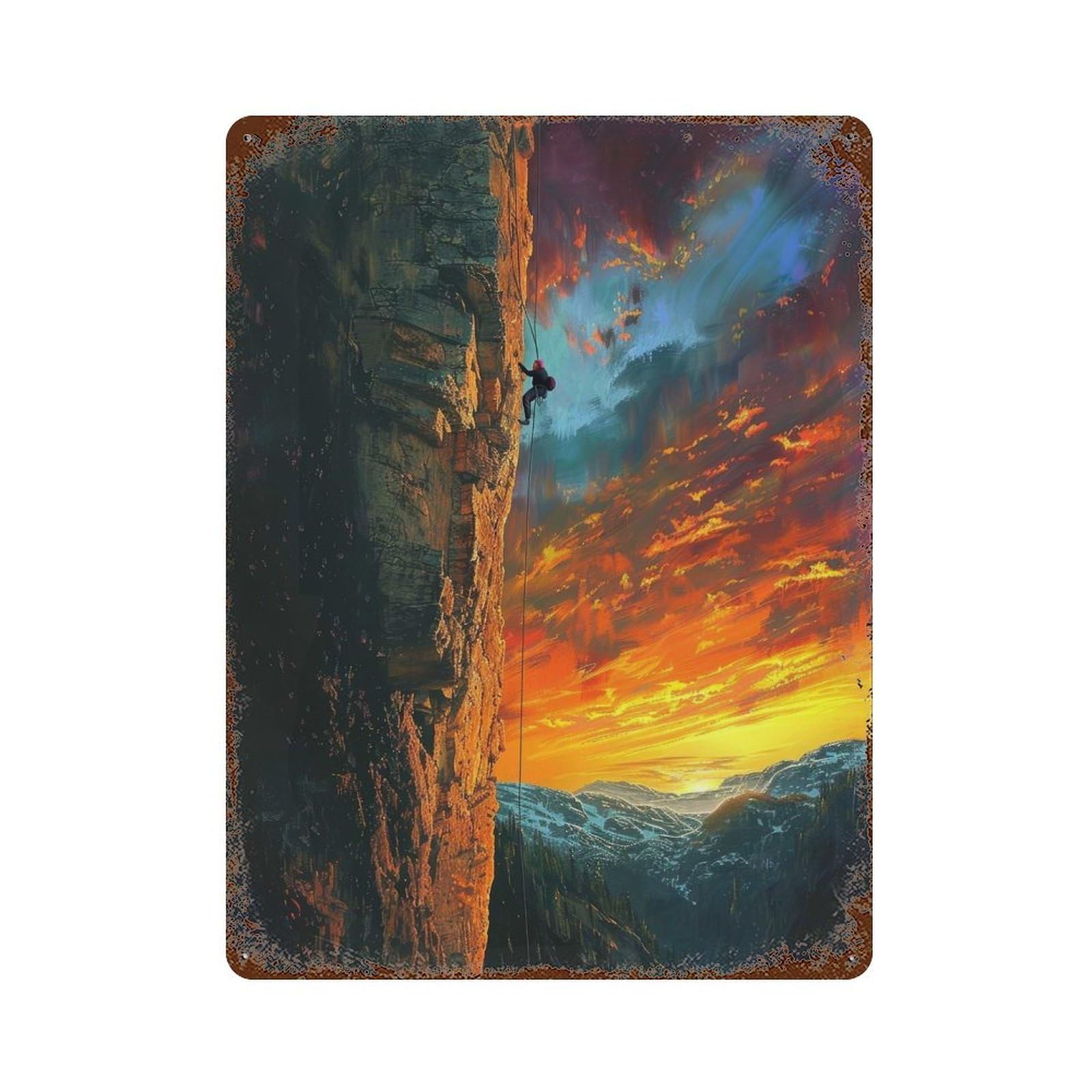 Sunset Climb Aged Metal Wall Plaque 15.7"x11.8", Ideal for Garage, Bar And Workshop Decor