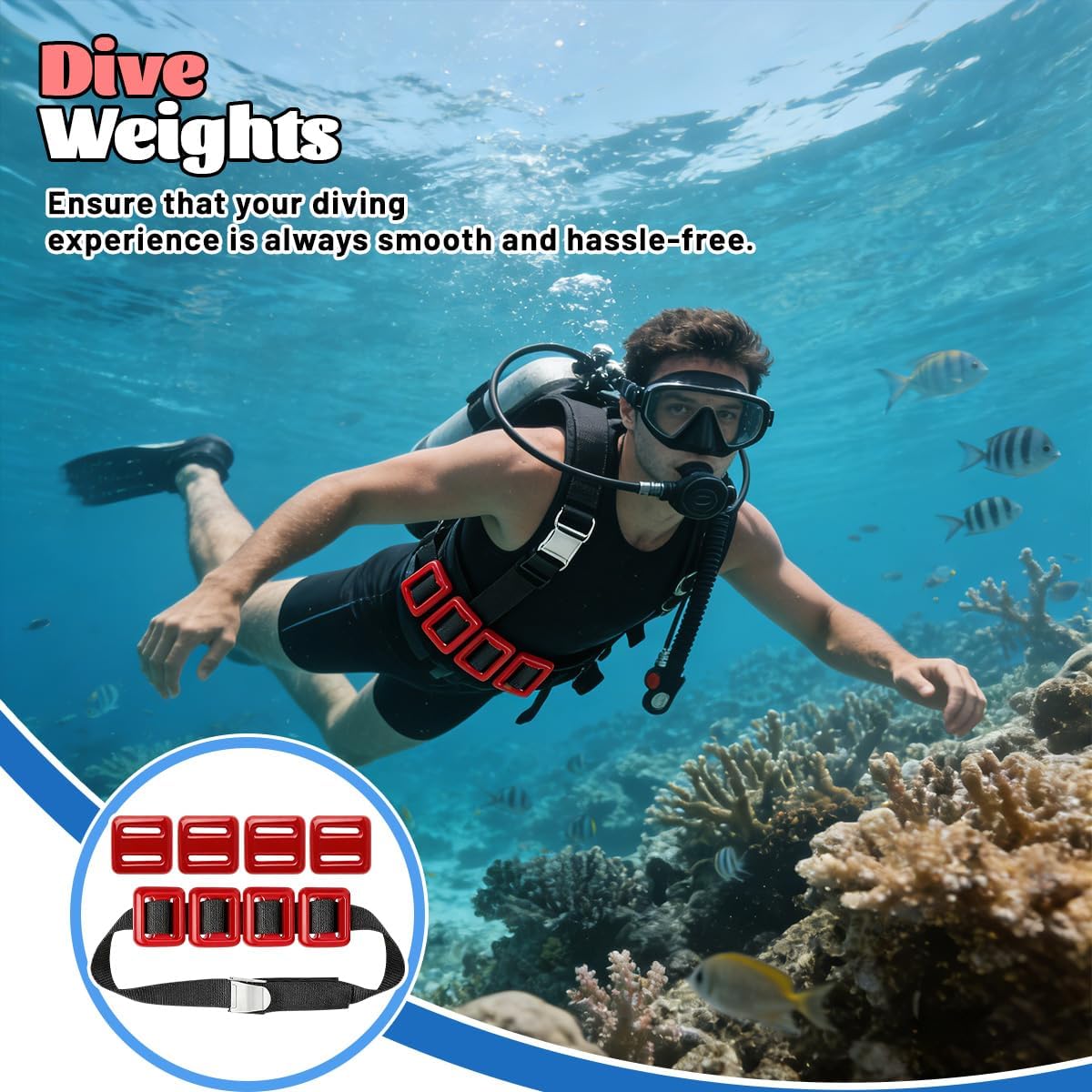 4 Pcs Scuba Weight Belt,Dive Weight Belt,Nylon Coated Dive Weights Block,1.1LB Scuba Weights,Freediving Weighted Dive Belts with Metal Block Buckle for Free Diving Spearfishing(Red)