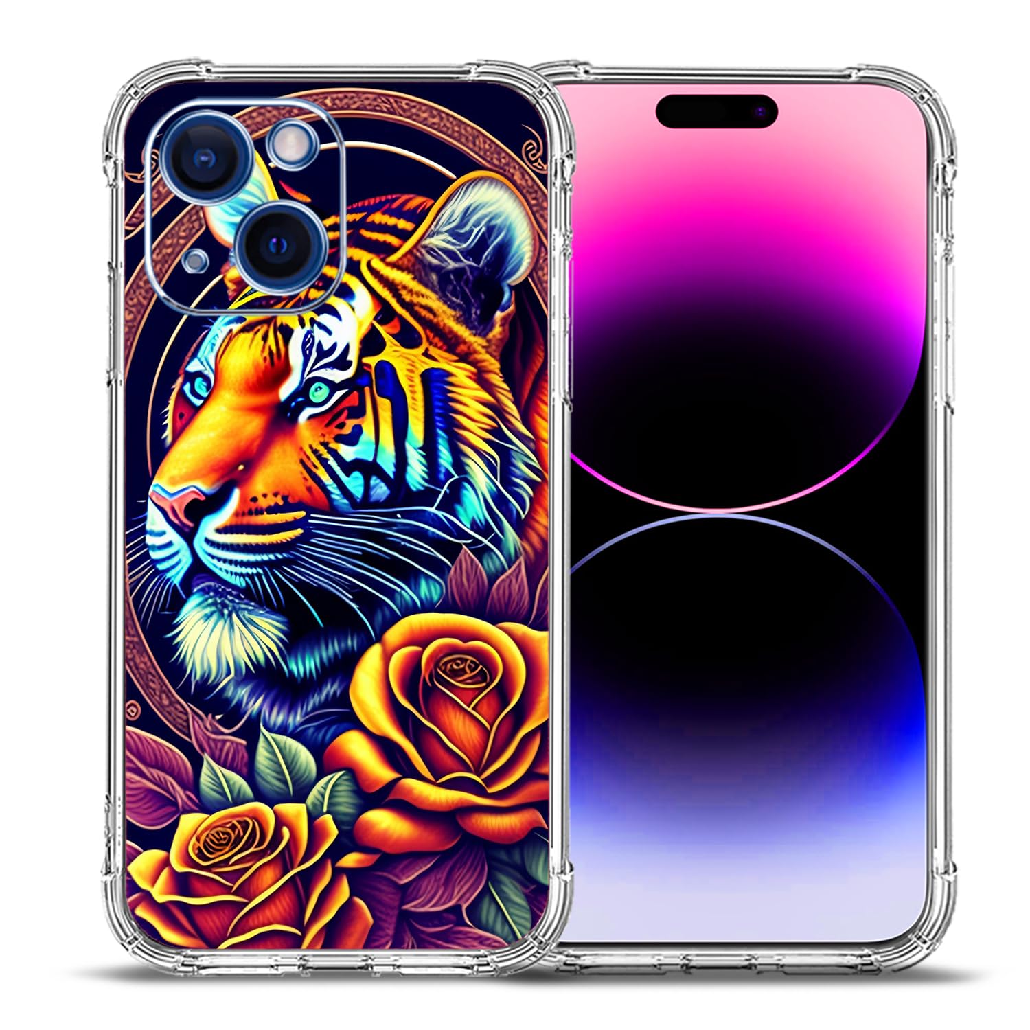 Beaucov Case for iPhone 15,Colorful Tiger Rose Flowers Drop Protection Shockproof Case TPU Full Body Protective Scratch-Resistant Cover for iPhone 15