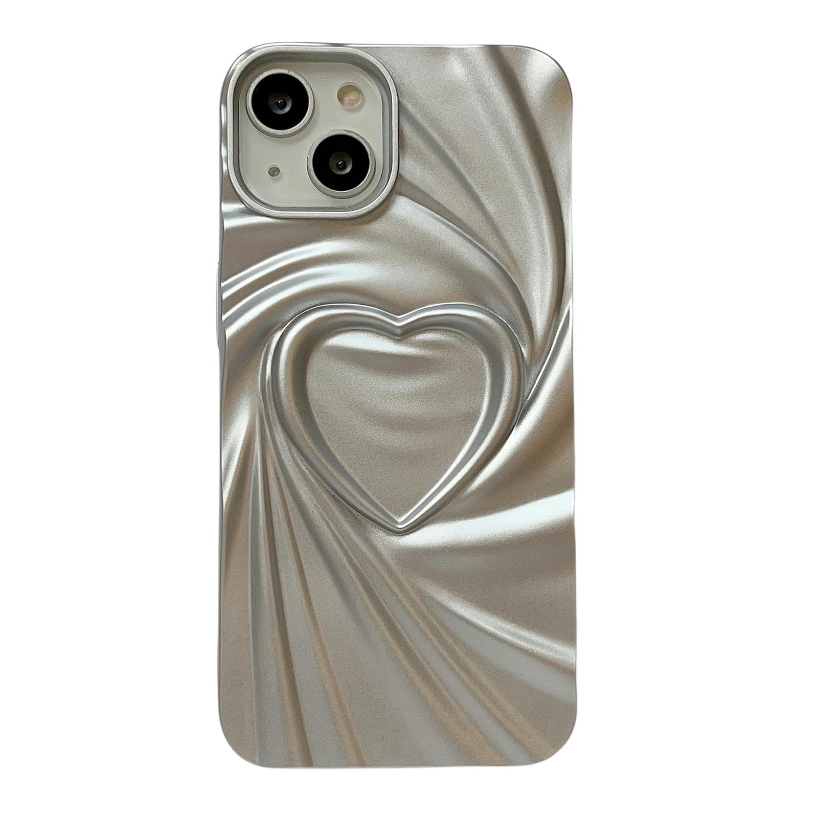 MdybF Etui iPhone Trójwymiarowe Serce Nadaje się do Iphone15Promax Etui na Telefon Komórkowy Iphone14Iphone13 Miękkie Etui Ochronne - Srebro-Iphone 12/12 Pro