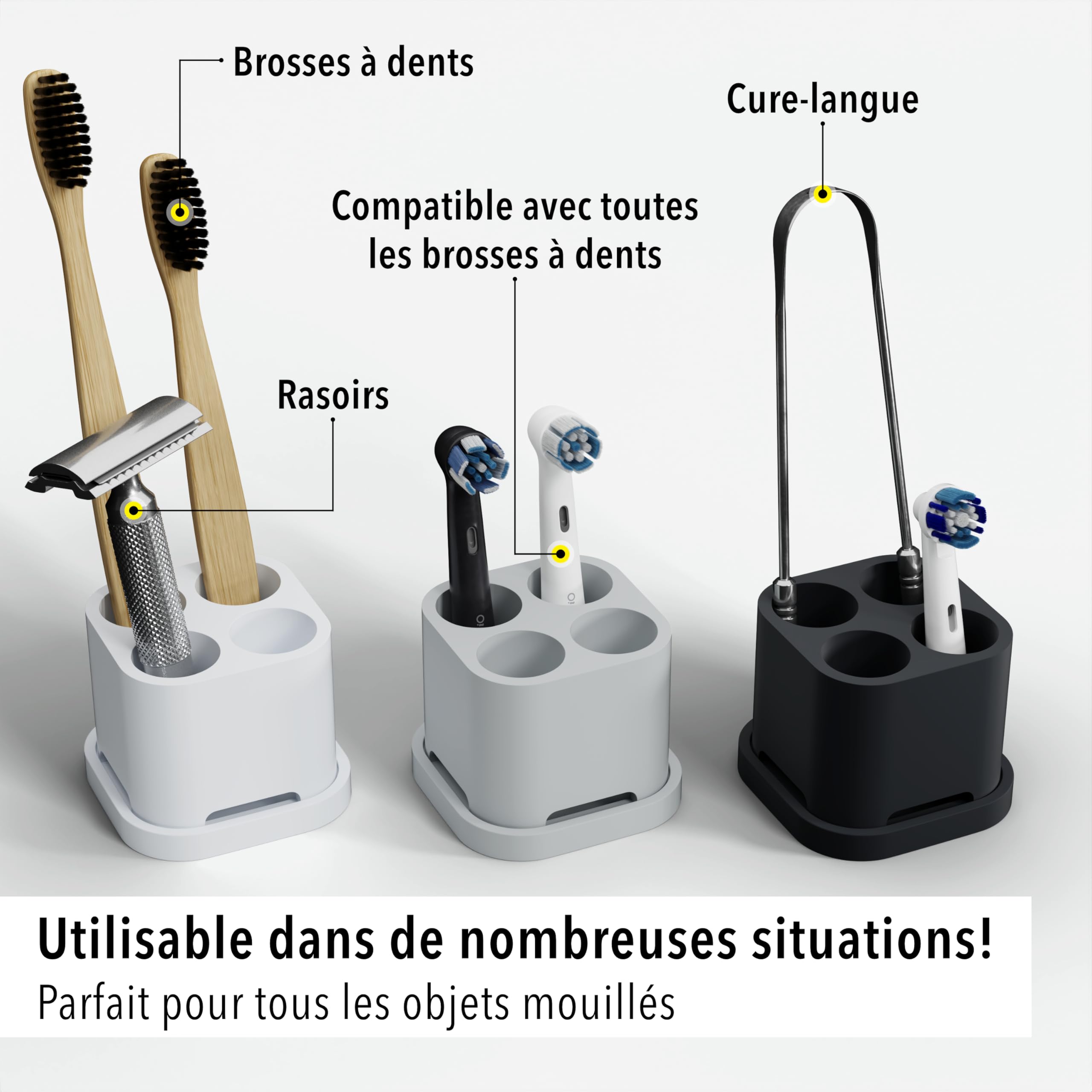 Qikfresh - Support Brosse à Dents Silicone | Compatible Oral B, Philips, Waterpik | Hygiénique & Design