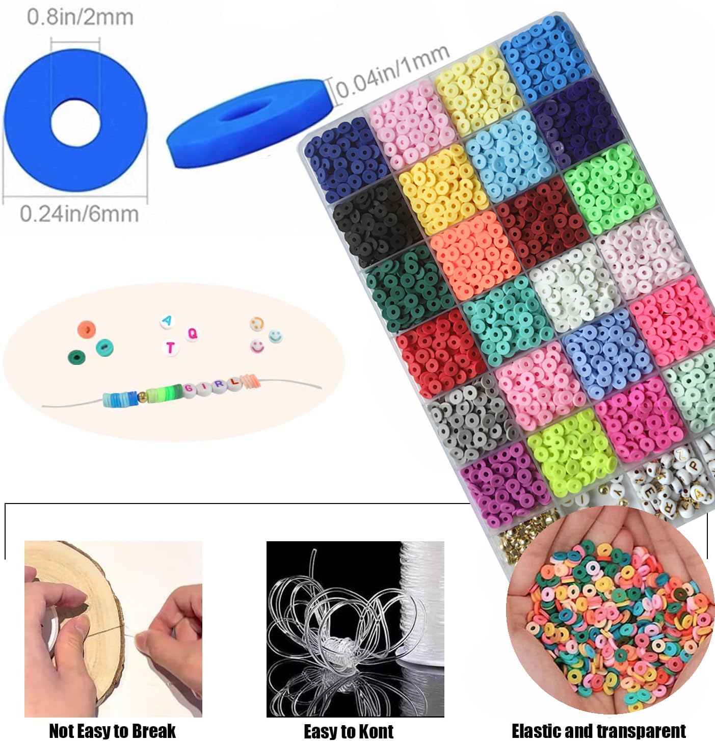 YMSDZHL 4300+ Clay Beads Bracelet Making Kit,24 Colors Flat Preppy