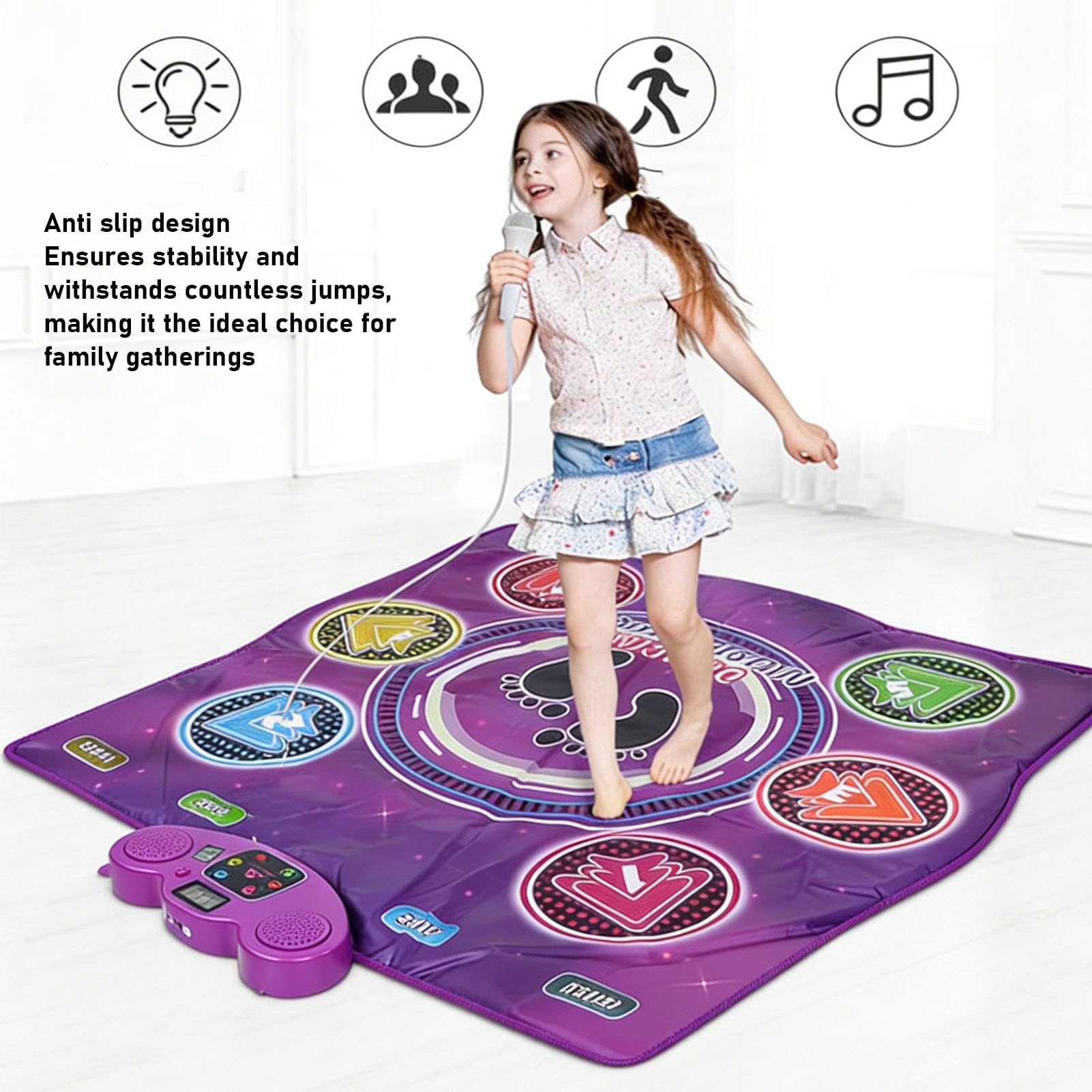 Tappetino da Ballo Elettronico, Tappetino da Gioco con Passi Ritmici Wireless, da Ballo per Musica Elettronica con 6 Pulsanti Luminosi e 6 modalità di Gioco, Ideale per Regali di Compleanno