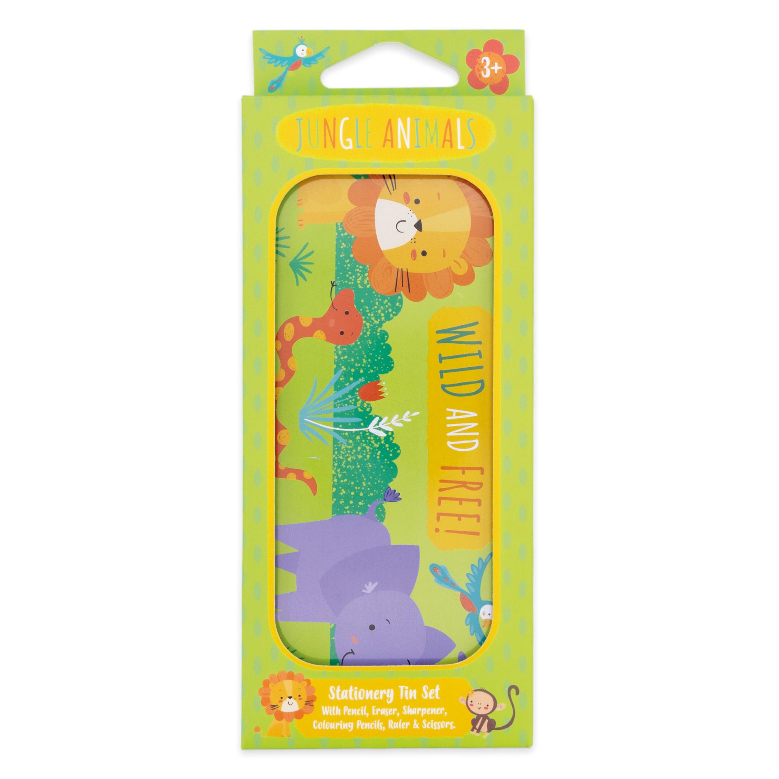 Robert Frederick Jungle Animals Stationery Tin Set, 8-Piece School Supply Kit with Pencils, Scissors, Ruler, Ages 3+