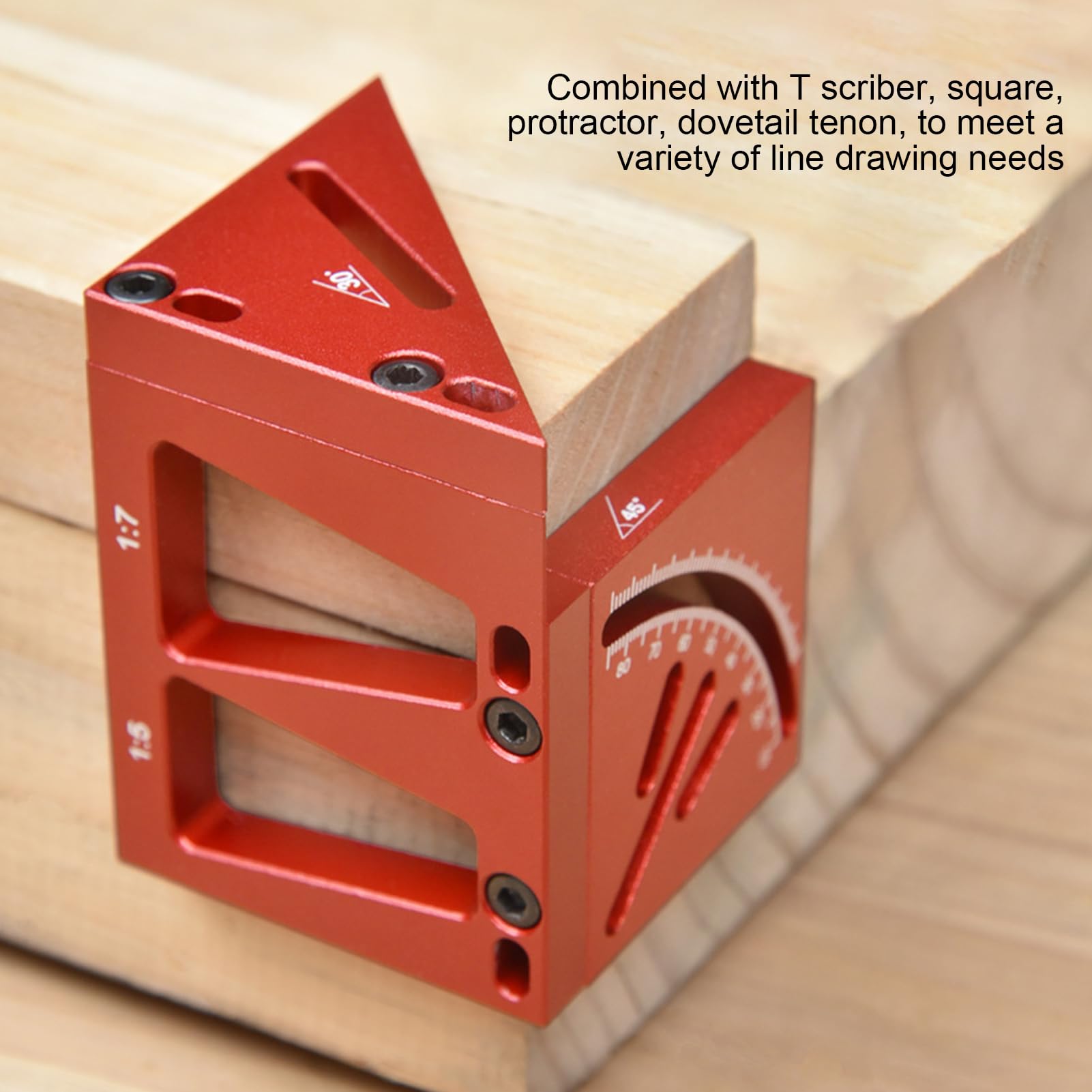 Règle de mesure 3D à plusieurs angles, équerre rapporteur pour menuiserie avec angles de 45 et 90 degrés, outil de traçage en alliage d’aluminium pour la menuiserie, fourni avec