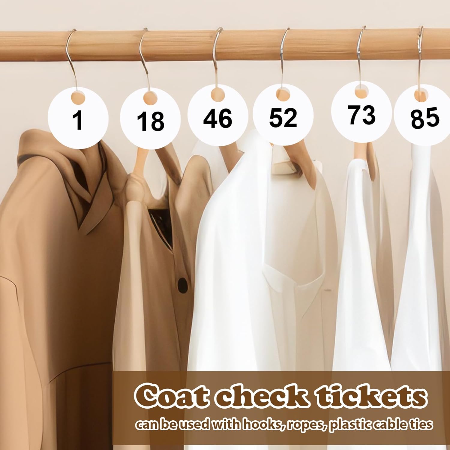 1200Pcs Coat Check Tags Round 2 Part Plastic Number Cards 1.7 inch Check Tickets 1 to 600 with Hole Reusable Coat Room Tags Claim Ticket for Closet Organization Live Event Event Raffle Draws White