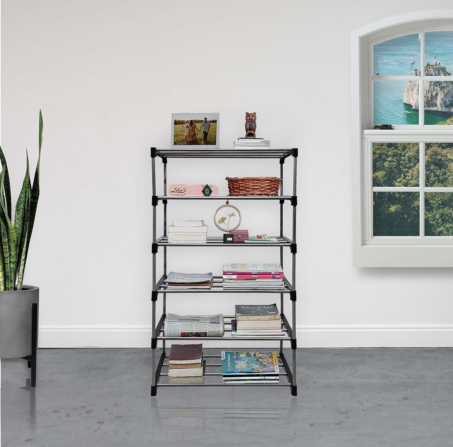 CMerchants 6 Layer Bookshelf for Home Library, Book Stand| Book Rack for Study Room| Book Stand Shelf 6 Layer Metal Rack Black-image-32