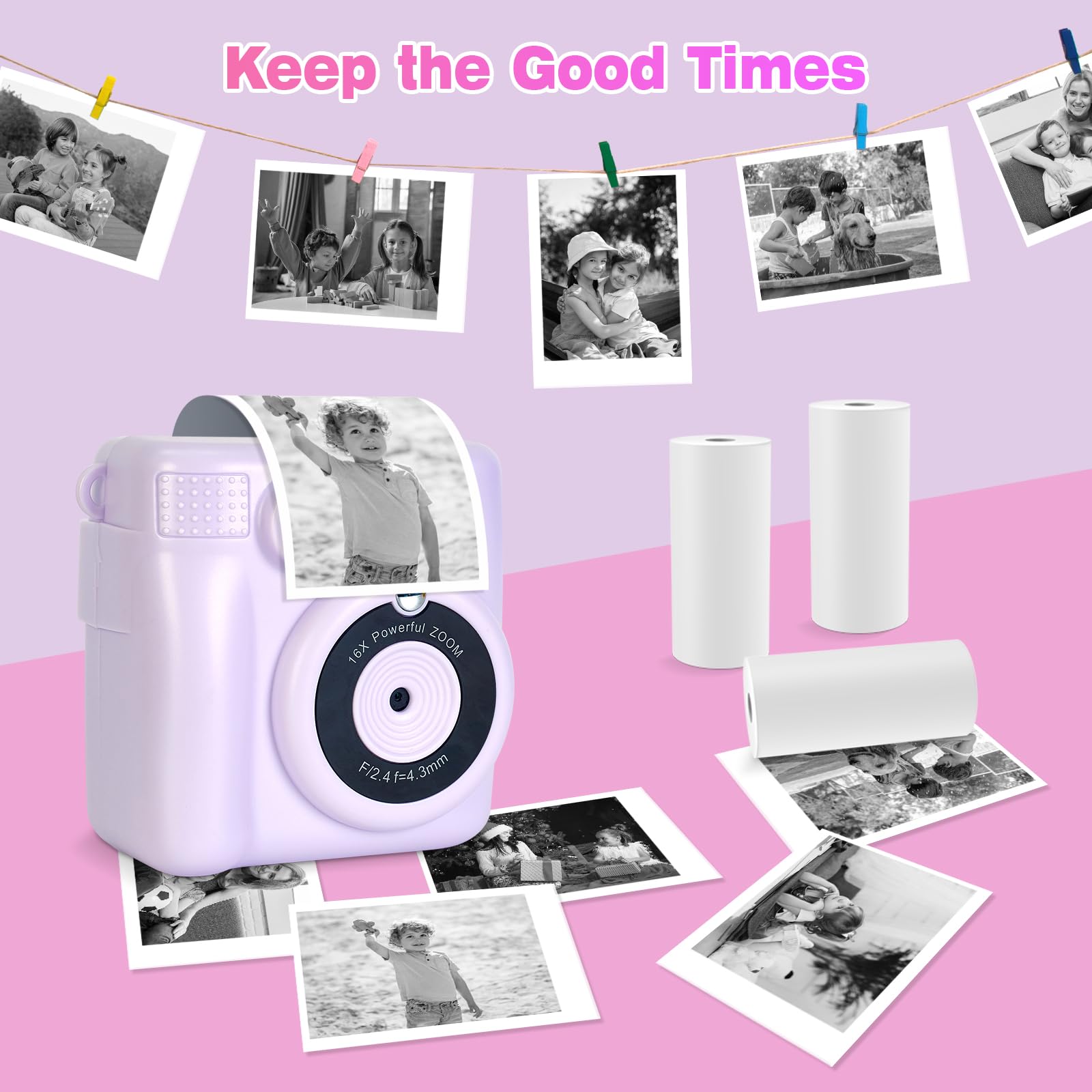 Riosin 6 Rolls Instant Camera Refill Print Paper for Kids Photo Printer HD Printing Thermal Print Paper Rolls Fit for Most Kids Instant Camera (White-6) - Image 3