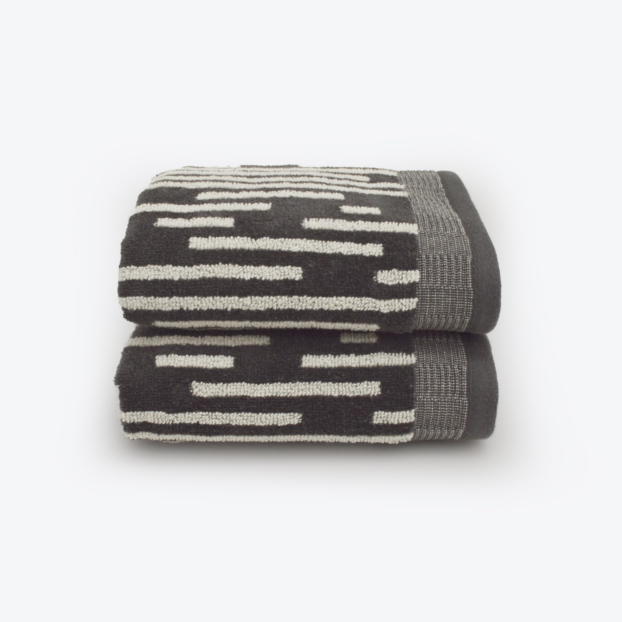 Allure Bath Fashions Pop Up Zero Twist Barcode Stripe Pair Of Hand TowelsDark Steel from B&Q