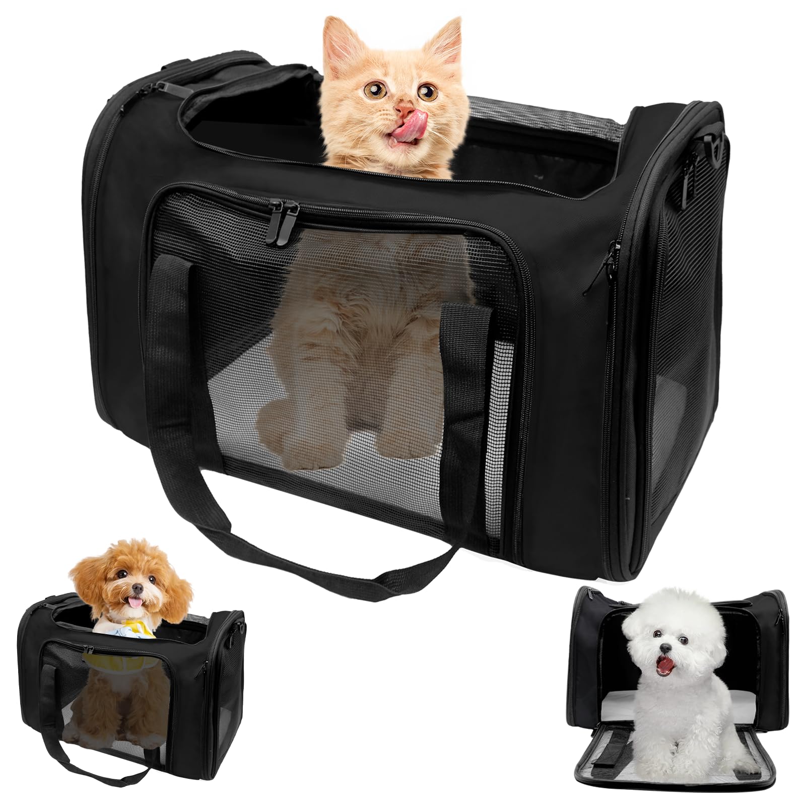 Transportín Perro Gato 51x33x33cm Transportín Gato Transpirable Plegable Bolsa de Transporte para Gatos Correa de Hombro Ajustable y Colchón Suave para Gatos y Cachorros hasta 7,5kg