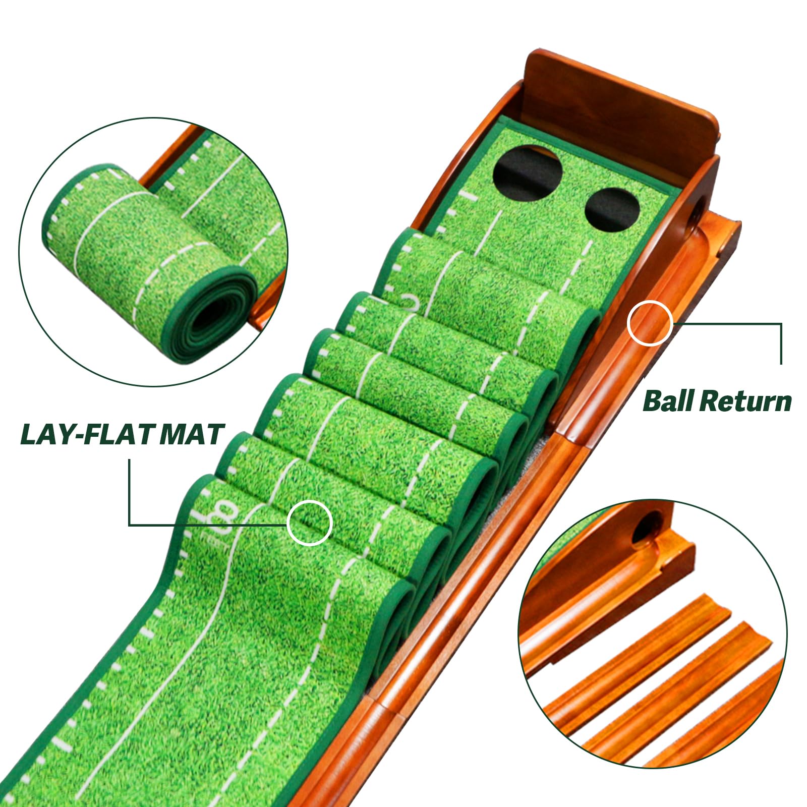 Tapis d'entraînement de golf avec base en bois 32 x 300 cm