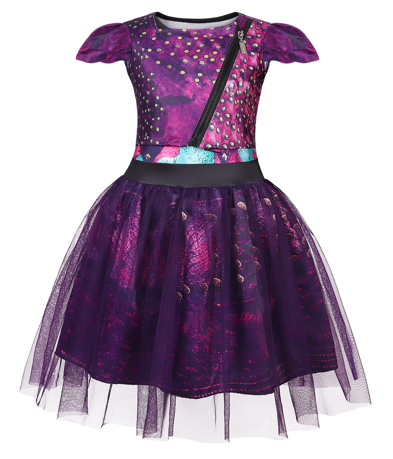 Febbabe Girls Mal Descendants Costume 3D Print Patchwork Tulle Dresses Kids Halloween Carnival Cosplay Birhtday Party Dress Up