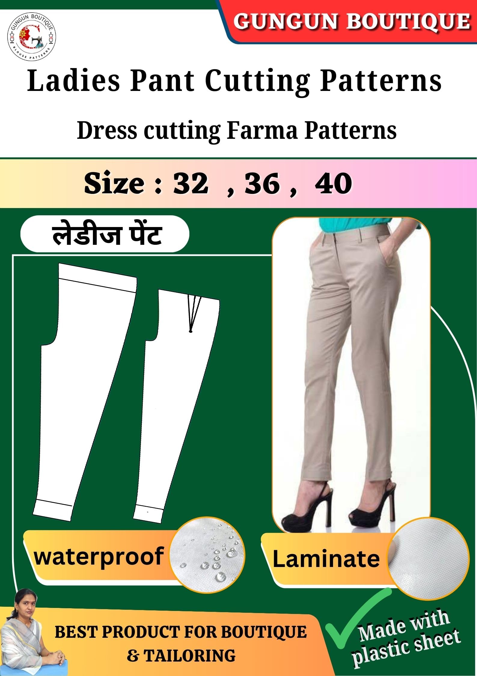 Ladies Pant Paper Cutting Patterns | Ladies Pant Cutting Farma Set | All Size 32,36 or 40 | Gungun Boutique-picture-17