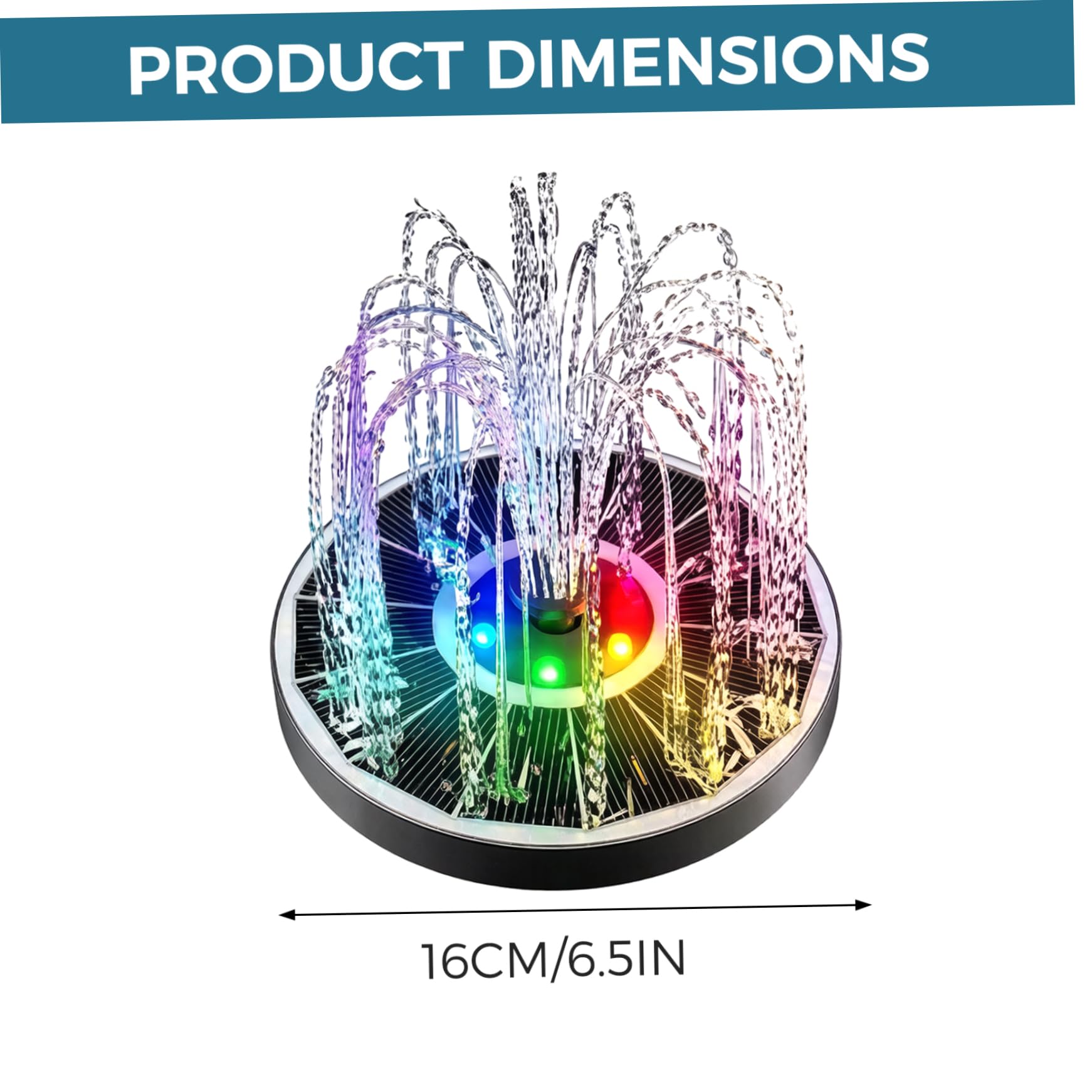Fontana d'Acqua Solare da 40 cm con Luci LED RGB Colorate – Fontana Galleggiante con 6 Ugelli di Spruzzo – Ideale per Vasche per Uccelli e Decorazione da Giardino