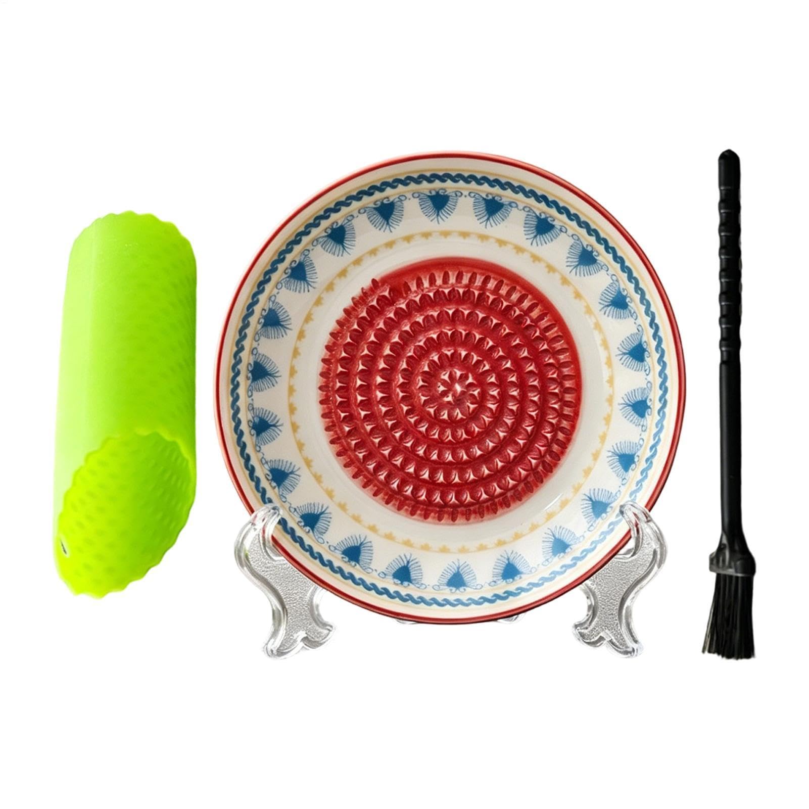 Talerz do tarki do czosnku | Ceramiczne ręczne okrągłe naczynie ze szczotką | Tarka do czosnku | do pieczenia żywności, kuchni, gotowania czekolady