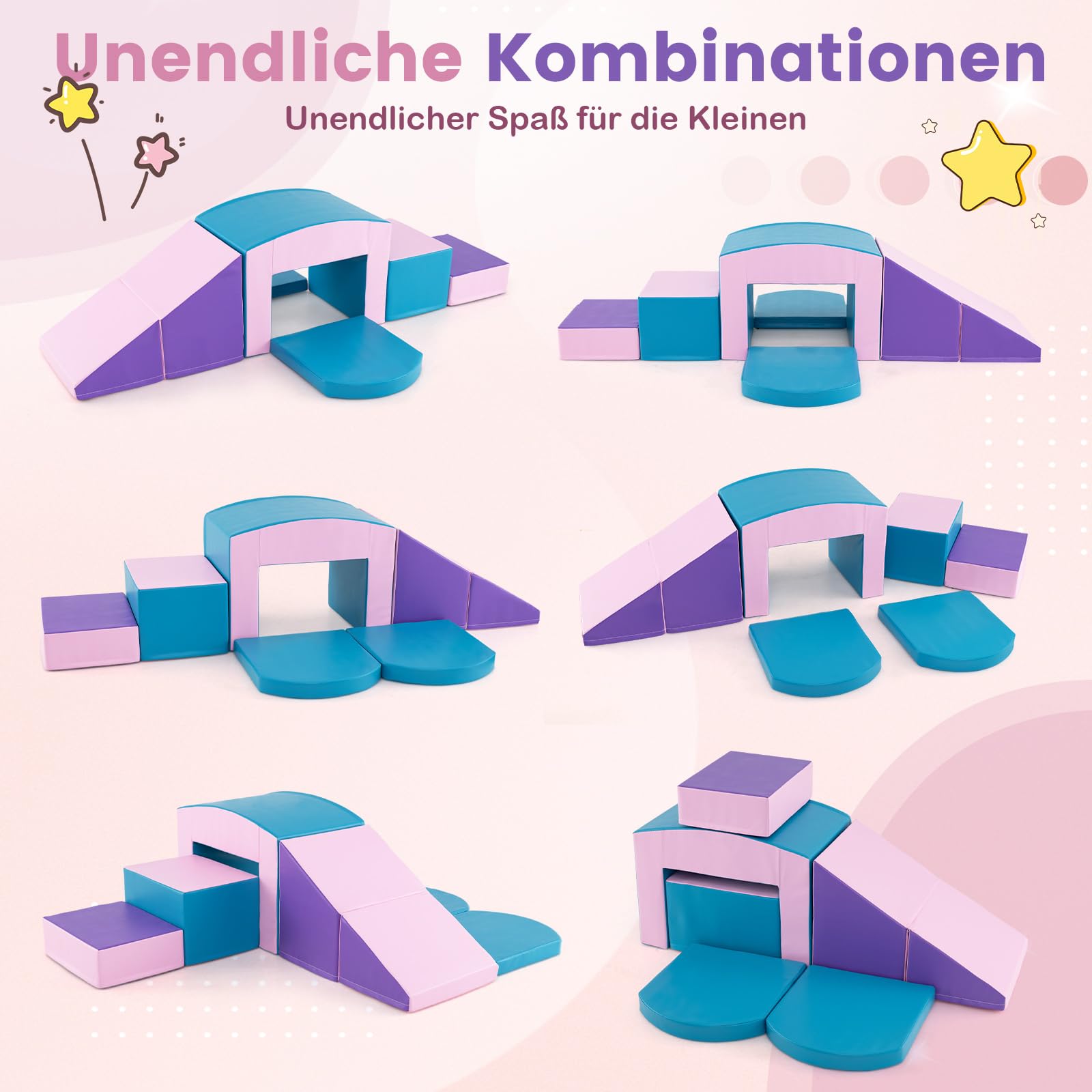 DREAMADE 7 TLG. Softbausteine, Riesenbausteine Schaumstoffbausteine Großbausteine aus EPE, Bausteinset Schaumstoff, Kletterblöcke zum Toben & Klettern für Kleinkinder (Blau+Rosa)