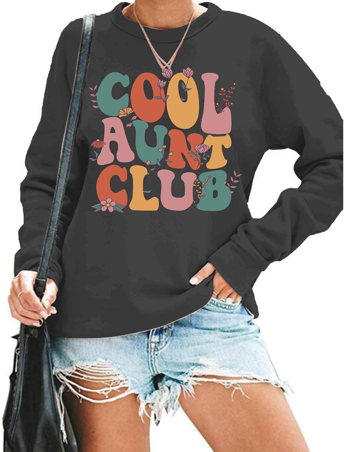 Womens Aunt Sweatshirt Cool Aunt Club Shirt Funny Auntie Letter Print Pullover Tops Crewneck Sweatshirt for Auntie