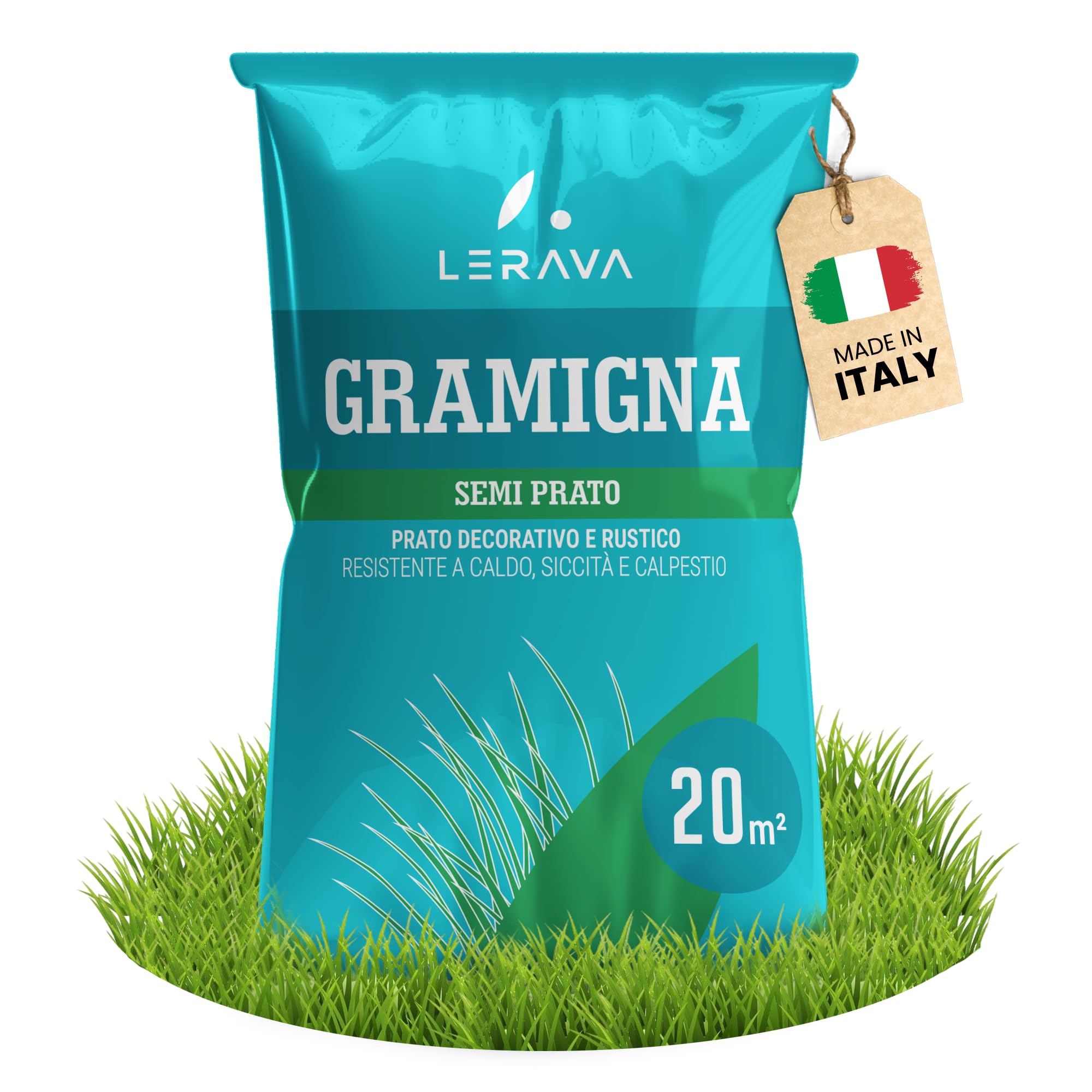 LERAVA Semi Gramigna per Prato (200 g) - Copertura 20 m² - Semi gramignone resistenti alla siccità - Ideali per prati mediterranei e costieri - Consumo d'acqua 20% ridotto
