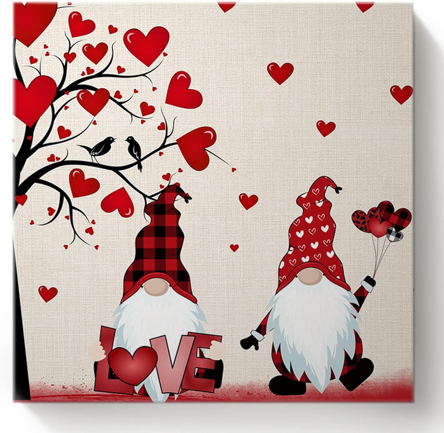 Savannan DIY Paint by Numbers, Happy Valentine's Day Gnome Under Tree Heart Leaves Bird Framed Canvas Acrylic Painting Kit Drawing Paintwork for Adults Kids Beginner, 16"x16"