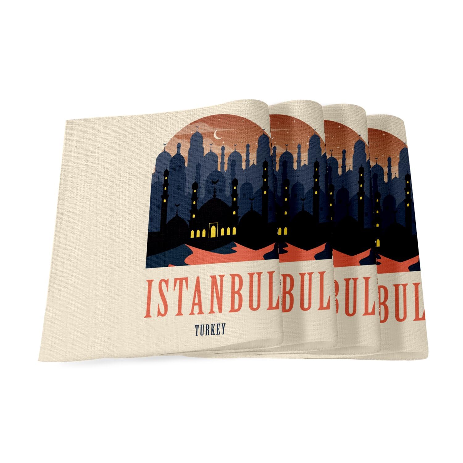 Set de table en lin Istanbul Turquie monument ville voyage grand format x4