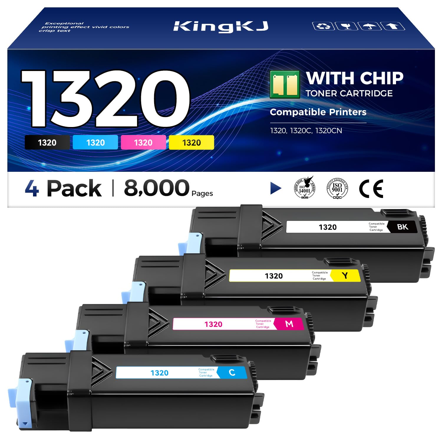 1320 1320C 1320CN Toner Cartridge Set 4-Pack Replacement for Dell 1320C 310-9058 310-9060 310-9062 310-9064 KU052 KU053 KU054 KU055 Toner Compatible with Dell Color 1320 1320C 1320CN Laser Printer Ink