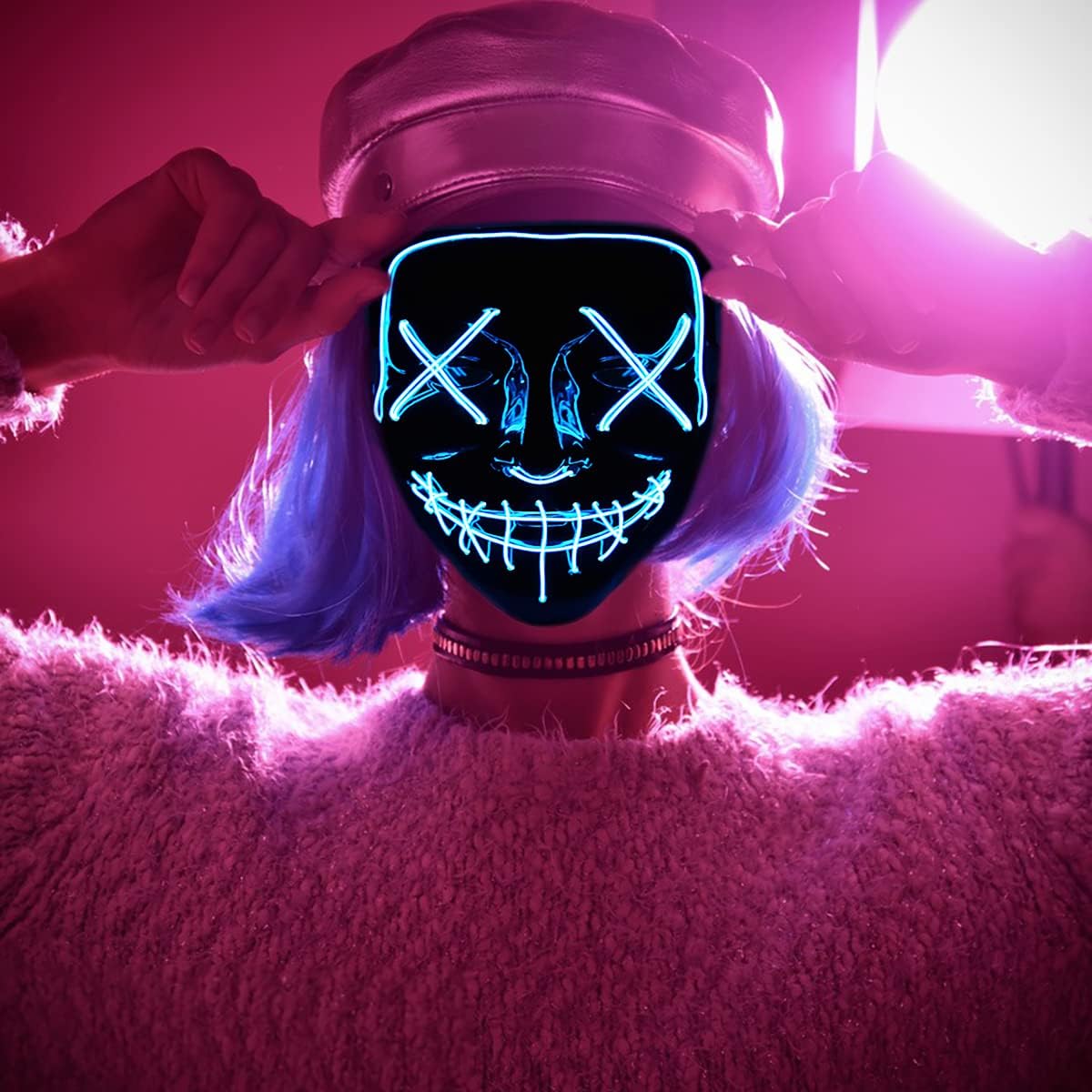 LISGO Halloween Masks, LED Purge Mask, Light Up Mask, Scary Masks with 3 Lighting Modes - Image 3