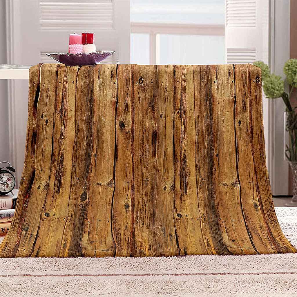 Couverture flanelle microfibre impression 3D premium motif bois brun rustique