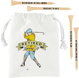 Faithworks Retirement Gift - Heartfelt Collection - 20 Wooden Golf Tees and Storage Bag with Vintage Golfing Artwork, 2-Piece Set, Full Swing