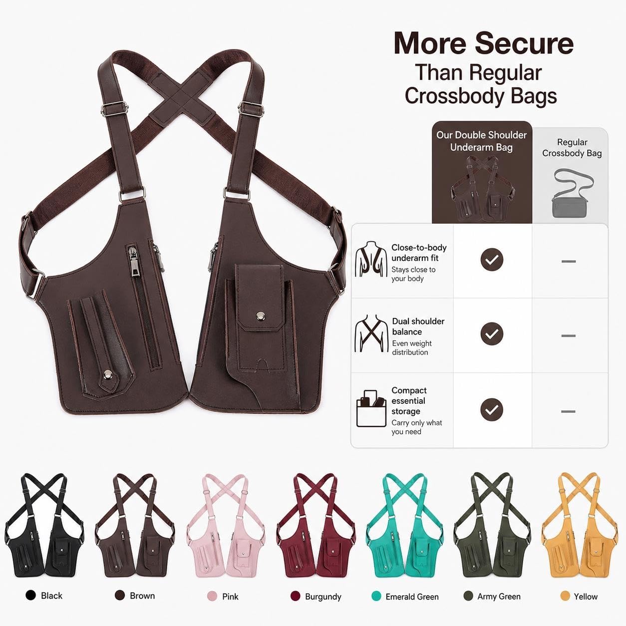 Borsa a Tracolla Sotto Le Ascelle, Borsa | Pelle PU, viaggi e spostamenti, tasche aderenti al corpo, cinghie regolabili sul retro(A)