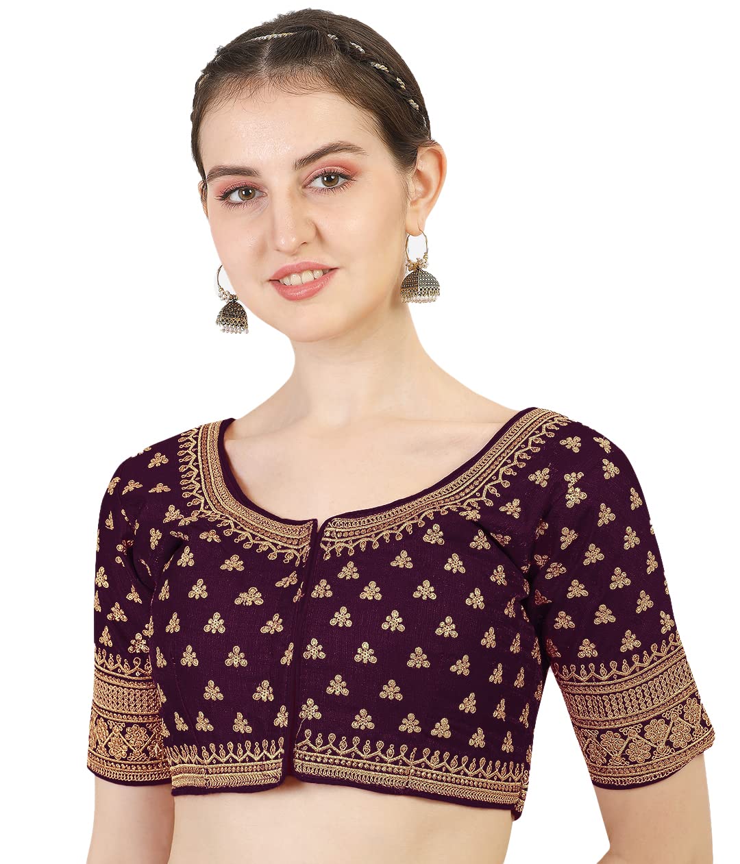 pujia mills Women's Silk Embroidery Sequins Work Readymade Saree Blouse-picture-16