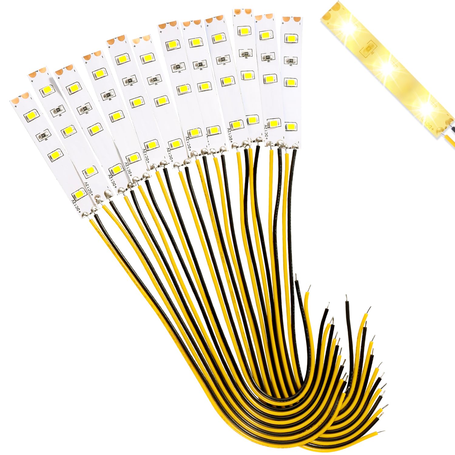 Lyeteung 12 PCS 50mm 12V - 18V Pre Wired Strip, 2835 SMD LED Model Railway LED Lighting, Yellow, 50mm - 10pcs