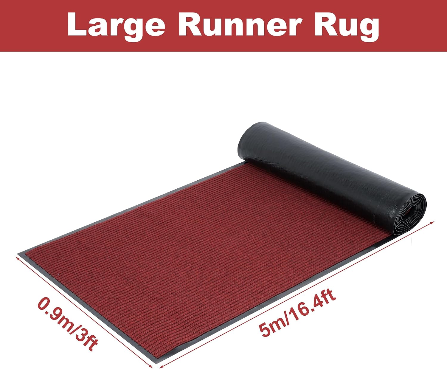 3'x16'5'' Outdoor Floor Mat Large Cuttable Mats Commercial Doormat Double Stripes Carpet Runner Rugs Hallway Non Slip Entrance Rugs Waterproof Mat for Home Hotel Office (3'x16'5''Dark red)