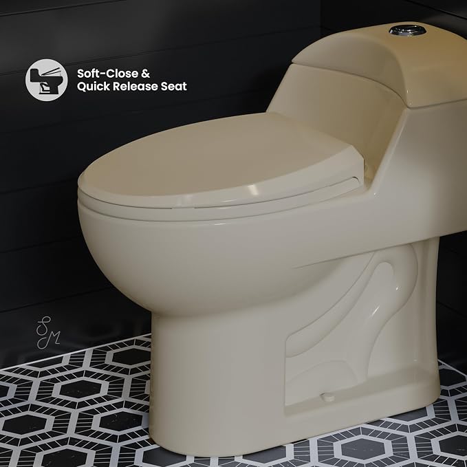 Inodoro de una pieza elongado de descarga dual Bisque miniatura 2
