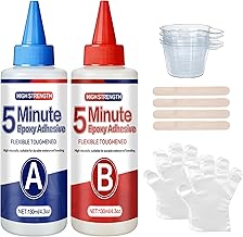 5 Minute Epoxy Glue Kit, 250ml Clear Epoxy Adhesive Sturdy, Waterproof, Heat-Resistant, Fast Curing, 5 Min Epoxy Glue All Purpose, Metal, Plastic, Wood, Ceramics, Glass and More