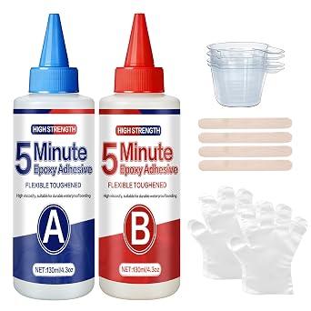 5 Minute Epoxy Glue Kit, 250ml Clear Epoxy Adhesive Sturdy, Waterproof, Heat-Resistant, Fast Curing, 5 Min Epoxy Glue All Purpose, Metal, Plastic, Wood, Ceramics, Glass and More