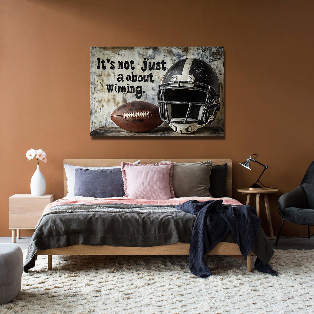 TOANGWALL Tela rústica de fútbol americano Arte mural Grabados de casco Murales deportivos Pósteres motivacionales Obras de arte Pinturas para hombre Sala de juegos Decoración del hogar 80x120cm