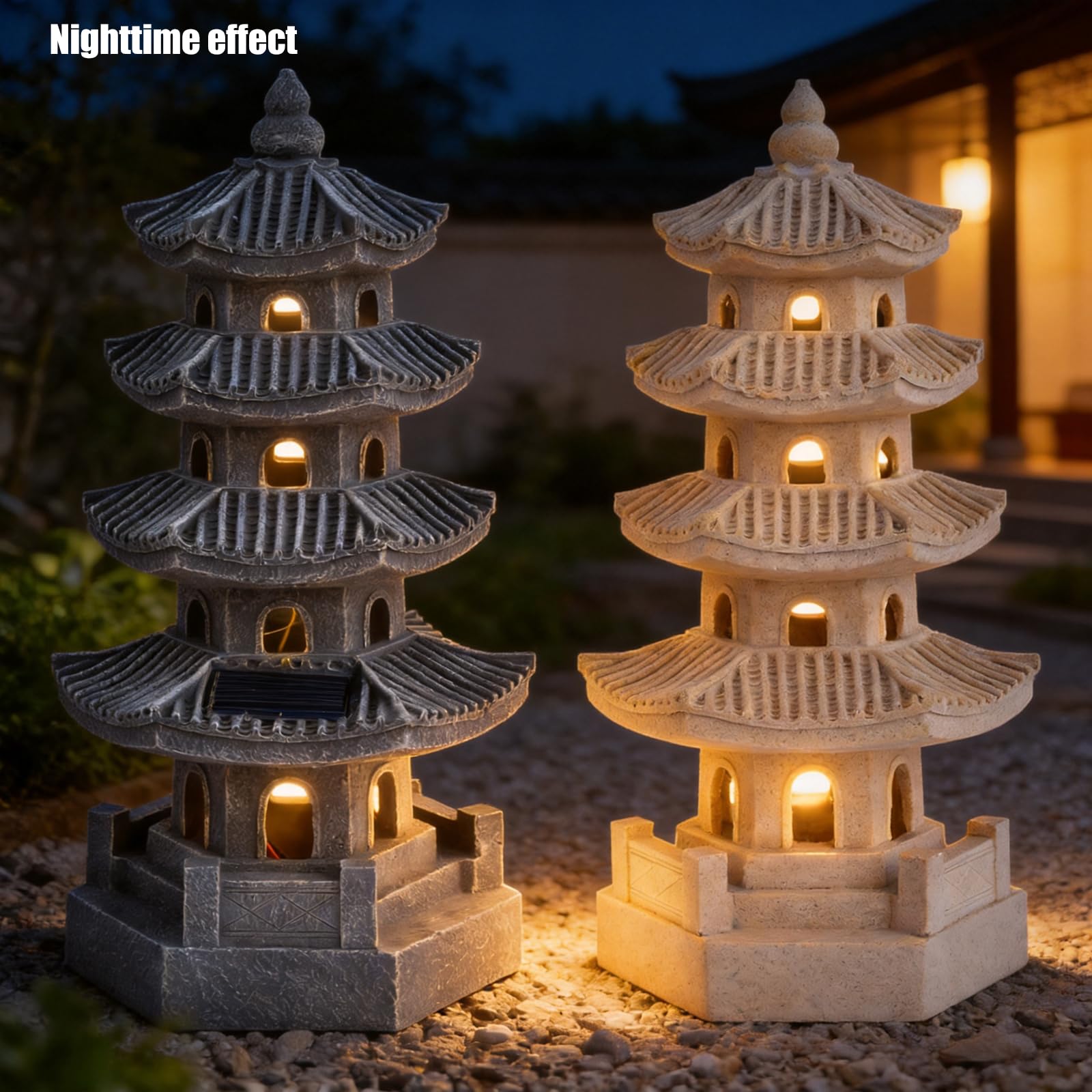 Lanterne pagode activée en résine 4 pièces pour le jardin, gris