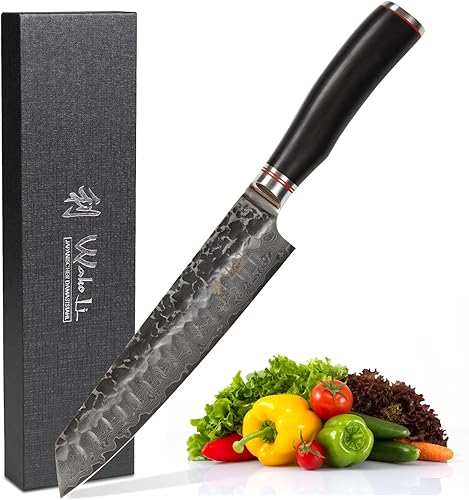 Wakoli EBO Damascus Kiritsuke Cuchillo de chef con hoja de 8 pulgadas I cuchillo de cocina molido a mano hecho de acero de Damasco genuino con 67