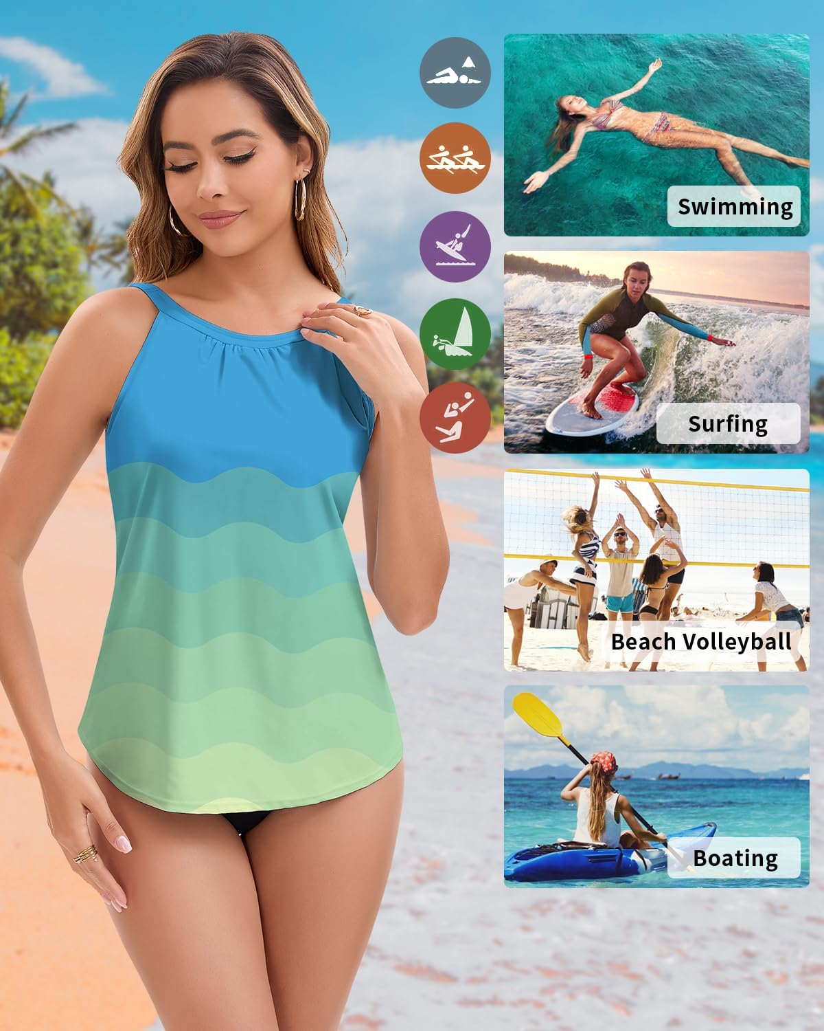 WOWENY Tankini Tops for Women Halter Swimwear Tops Only High Neck Bathing Suit Top No Bottom - Image 5